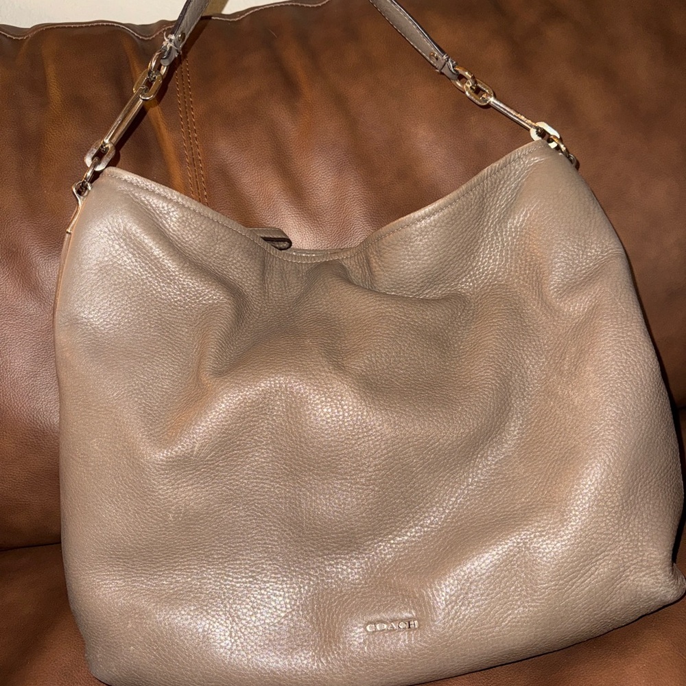 Coach Pebbled Leather Hobo in Taupe